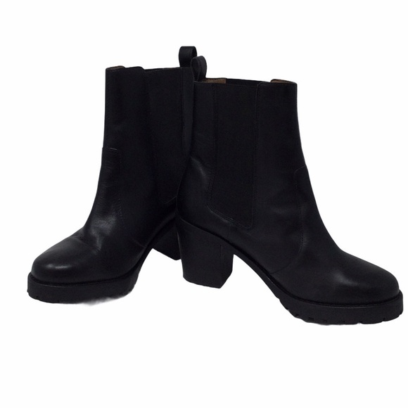 H&M black leather chunky heel ankle Boots - Picture 8 of 13